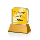 Flamborough Full Color Amber on Base Square / Cube Crystal Award