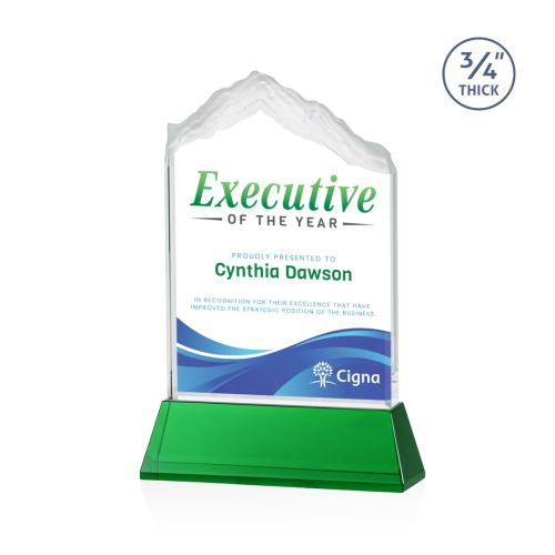Awards and Trophies - Crystal Awards - Everest Full Color Green on Newhaven Peaks Crystal Award