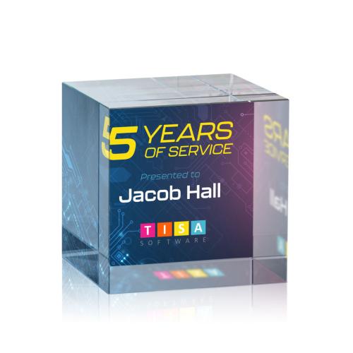Awards and Trophies - Crystal Awards - Granby Cube Full Color Square / Cube Crystal Award