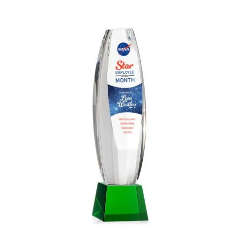 Awards and Trophies - Crystal Awards - Hoover Full Color Green on Robson Base Towers Crystal Award