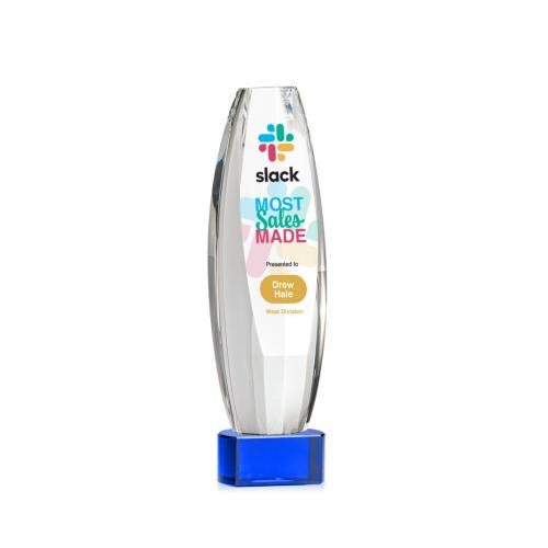 Awards and Trophies - Crystal Awards - Hoover Full Color Blue on Paragon Base Towers Crystal Award