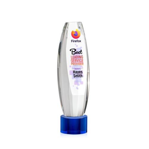 Awards and Trophies - Crystal Awards - Hoover Full Color Blue on Marvel Base Towers Crystal Award