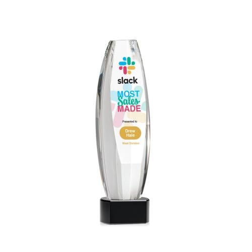 Awards and Trophies - Crystal Awards - Hoover Full Color Black on Paragon Base Towers Crystal Award