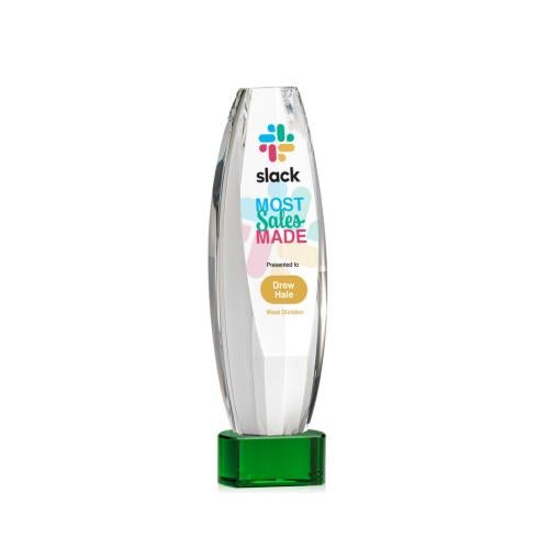 Awards and Trophies - Crystal Awards - Hoover Full Color Green on Paragon Base Towers Crystal Award