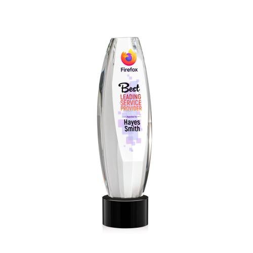 Awards and Trophies - Crystal Awards - Hoover Full Color Black on Marvel Base Towers Crystal Award