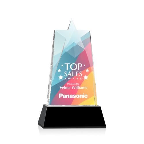 Awards and Trophies - Crystal Awards - Millington Full Color Black on Base Star Crystal Award
