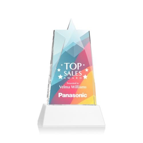 Awards and Trophies - Crystal Awards - Millington Full Color White on Base Star Crystal Award