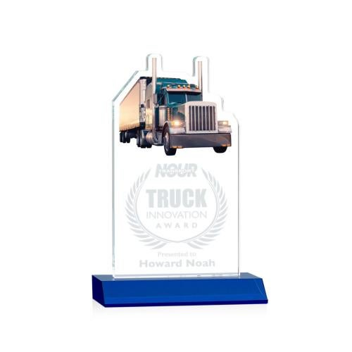 Awards and Trophies - Crystal Awards - Longhaul Blue Unique Crystal Award