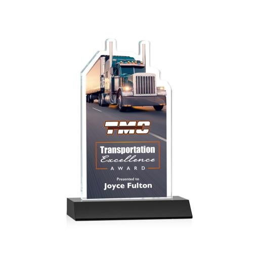 Awards and Trophies - Crystal Awards - Longhaul Full Color Black Unique Crystal Award