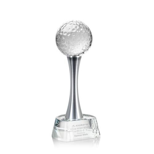 Awards and Trophies - Crystal Awards - Golf Ball Globe on Willshire Base Crystal Award