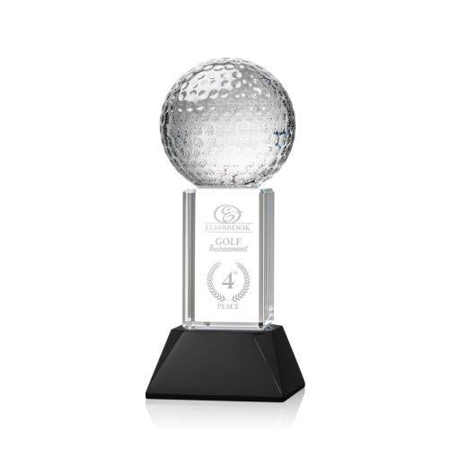 Awards and Trophies - Crystal Awards - Golf Ball Black on Stowe Base Globe Crystal Award