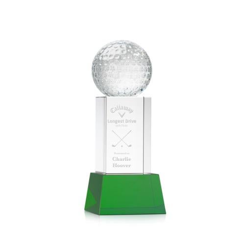 Awards and Trophies - Crystal Awards - Golf Ball Green on Belcroft Base Globe Crystal Award