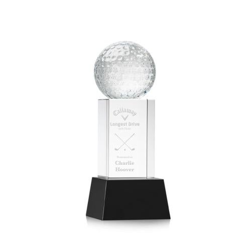 Awards and Trophies - Crystal Awards - Golf Ball Black on Belcroft Base Globe Crystal Award