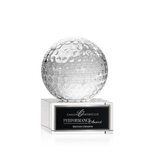 Awards and Trophies - Crystal Awards - Golf Ball Globe on Hancock Base Crystal Award