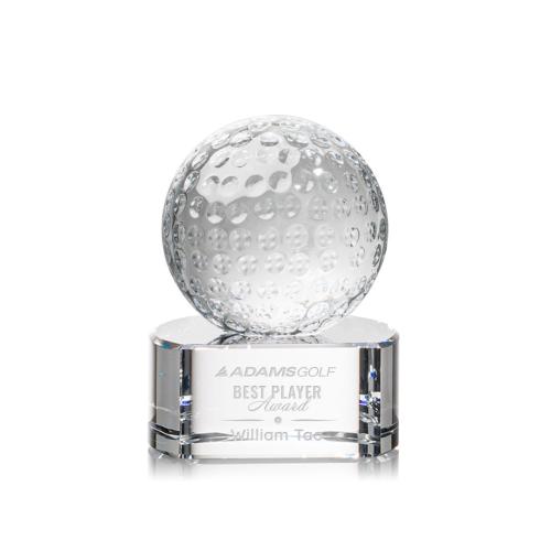 Awards and Trophies - Crystal Awards - Golf Ball Globe on Paragon Base Crystal Award