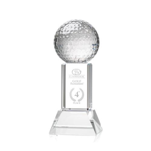 Awards and Trophies - Crystal Awards - Golf Ball Clear on Stowe Base Globe Crystal Award