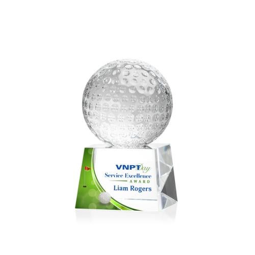 Awards and Trophies - Crystal Awards - Golf Ball Full Color Globe on Robson Crystal Award