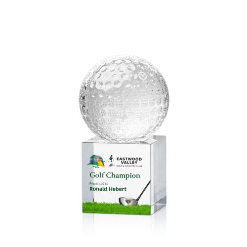 Awards and Trophies - Crystal Awards - Golf Ball Full Color Globe on Granby Crystal Award