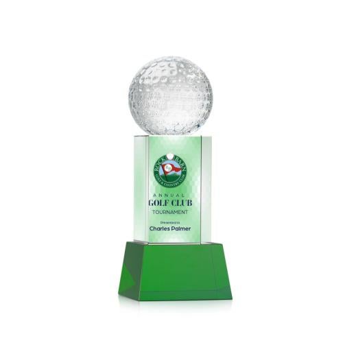 Awards and Trophies - Crystal Awards - Golf Ball Full Color Green  on Belcroft Globe Crystal Award