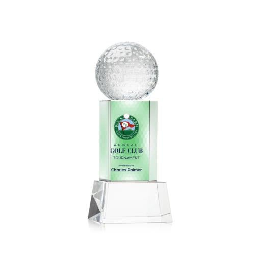 Awards and Trophies - Crystal Awards - Golf Ball Full Color Clear on Belcroft Globe Crystal Award