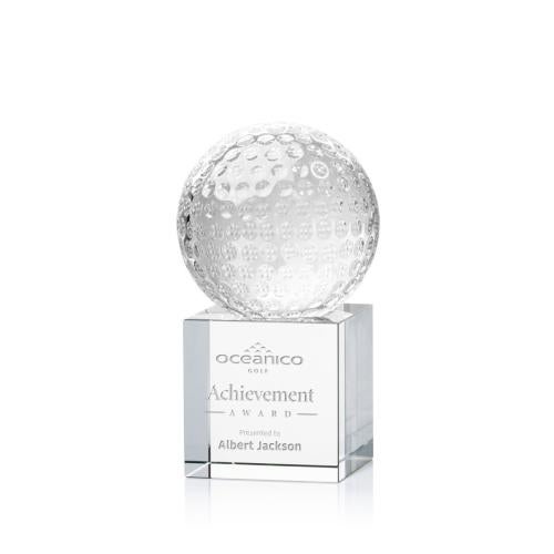 Awards and Trophies - Crystal Awards - Golf Ball Globe on Granby Base Crystal Award