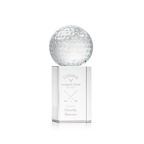 Awards and Trophies - Crystal Awards - Golf Ball Globe on Dakota Base Crystal Award