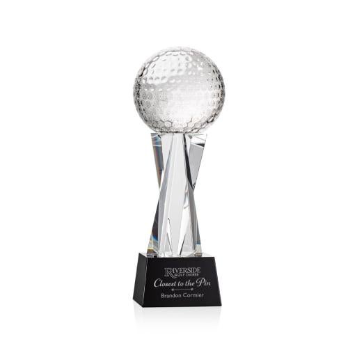 Awards and Trophies - Crystal Awards - Golf Ball Black on Grafton Base Globe Crystal Award