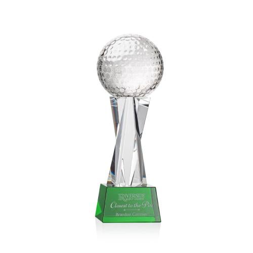 Awards and Trophies - Crystal Awards - Golf Ball Green on Grafton Base Globe Crystal Award