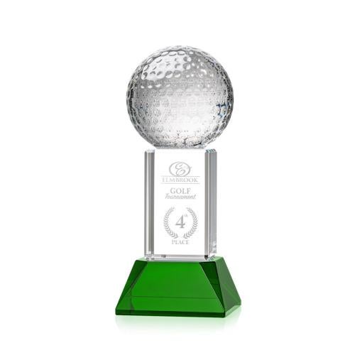 Awards and Trophies - Crystal Awards - Golf Ball Green on Stowe Base Globe Crystal Award