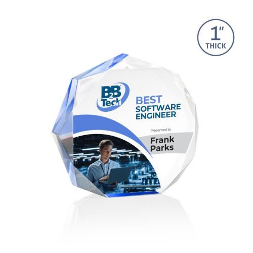 Awards and Trophies - Acrylic Awards - Piedmont Full Color Blue Polygon Acrylic Award