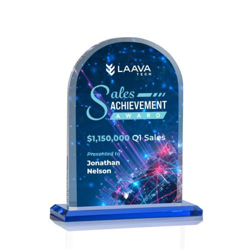 Awards and Trophies - Crystal Awards - Bridgeport Full Color Sky Blue Peaks Crystal Award
