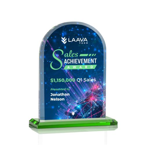Awards and Trophies - Crystal Awards - Bridgeport Full Color Green Peaks Crystal Award