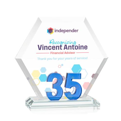Awards and Trophies - Crystal Awards - Riviera Anniversary Full Color Blue No 35 Polygon Crystal Award