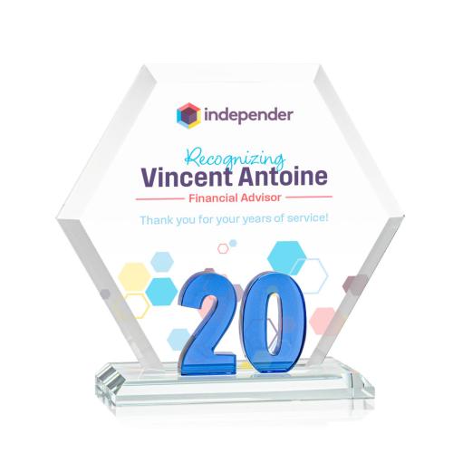 Awards and Trophies - Crystal Awards - Riviera Anniversary Full Color Blue No 20 Polygon Crystal Award