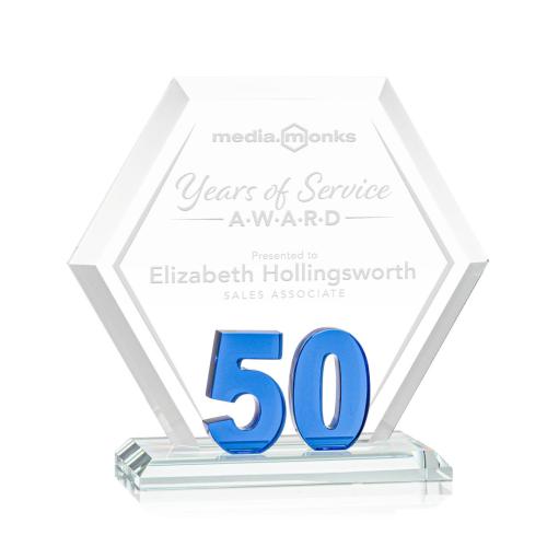 Awards and Trophies - Crystal Awards - Riviera Anniversary Blue No 50 Polygon Crystal Award