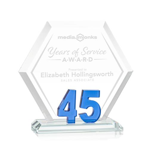 Awards and Trophies - Crystal Awards - Riviera Anniversary Blue No 45 Polygon Crystal Award