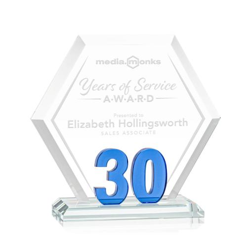 Awards and Trophies - Crystal Awards - Riviera Anniversary Blue No 30 Polygon Crystal Award