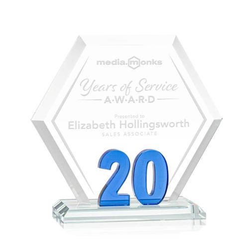 Awards and Trophies - Crystal Awards - Riviera Anniversary Blue No 20 Polygon Crystal Award