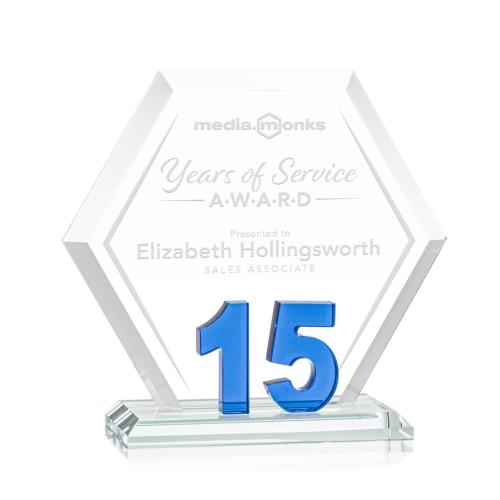 Awards and Trophies - Crystal Awards - Riviera Anniversary Blue No 15 Polygon Crystal Award