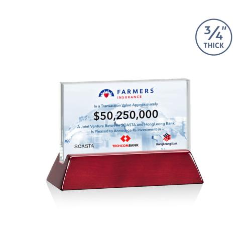 Awards and Trophies - Full Color Imprint - Walkerton Full Color Starfire/Rosewood (Horiz) Rectangle Crystal Award