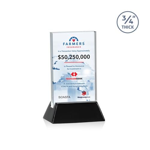Awards and Trophies - Full Color Imprint - Walkerton Full Color Starfire/Black (Vert) Rectangle Crystal Award