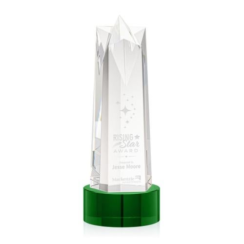 Awards and Trophies - Crystal Awards - Ellesmere Star on Marvel Base - Green