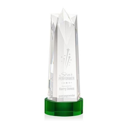 Awards and Trophies - Crystal Awards - Ellesmere Star on Stanrich Base - Green