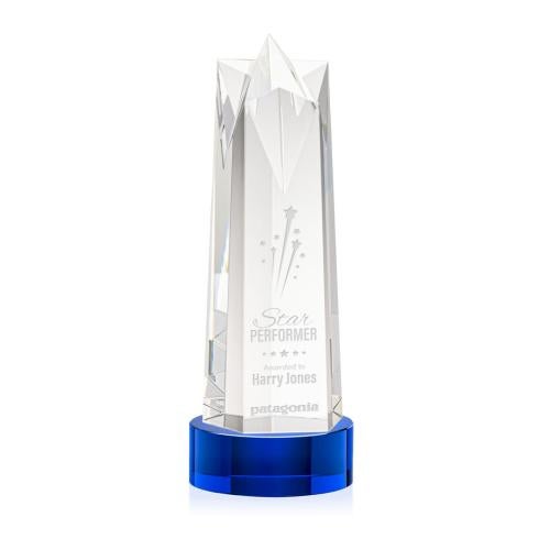 Awards and Trophies - Crystal Awards - Ellesmere Star on Stanrich Base - Blue
