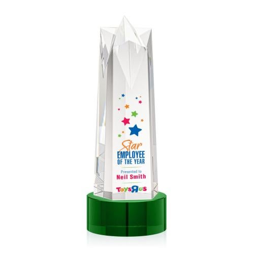 Awards and Trophies - Crystal Awards - Ellesmere Full Color Green on Marvel Obelisk Crystal Award