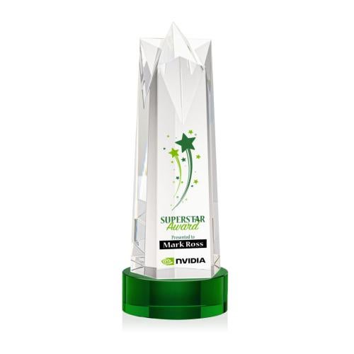 Awards and Trophies - Crystal Awards - Ellesmere Full Color Green on Stanrich Obelisk Crystal Award