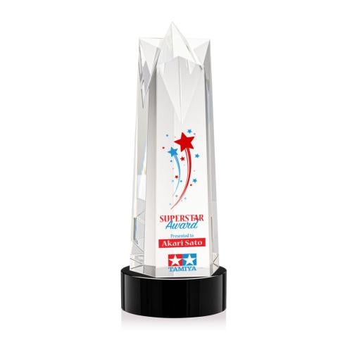 Awards and Trophies - Crystal Awards - Ellesmere Full Color Black on Stanrich Obelisk Crystal Award