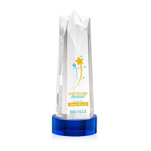 Awards and Trophies - Crystal Awards - Ellesmere Full Color Blue on Stanrich Obelisk Crystal Award