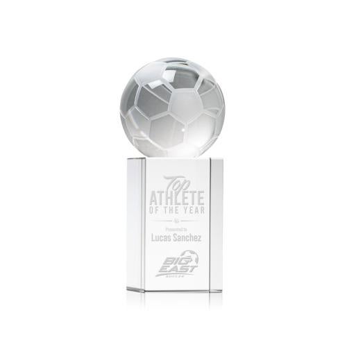 Awards and Trophies - Crystal Awards - Soccer Ball Globe on Dakota Base Crystal Award