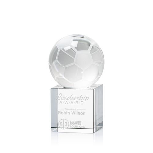 Awards and Trophies - Crystal Awards - Soccer Ball Globe on Granby Base Crystal Award